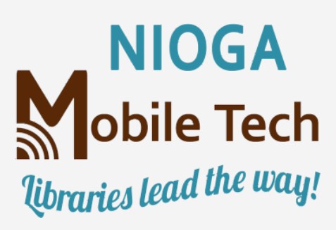 Nioga Mobile Tech logo with Wifi and Libraries Lead the Way script