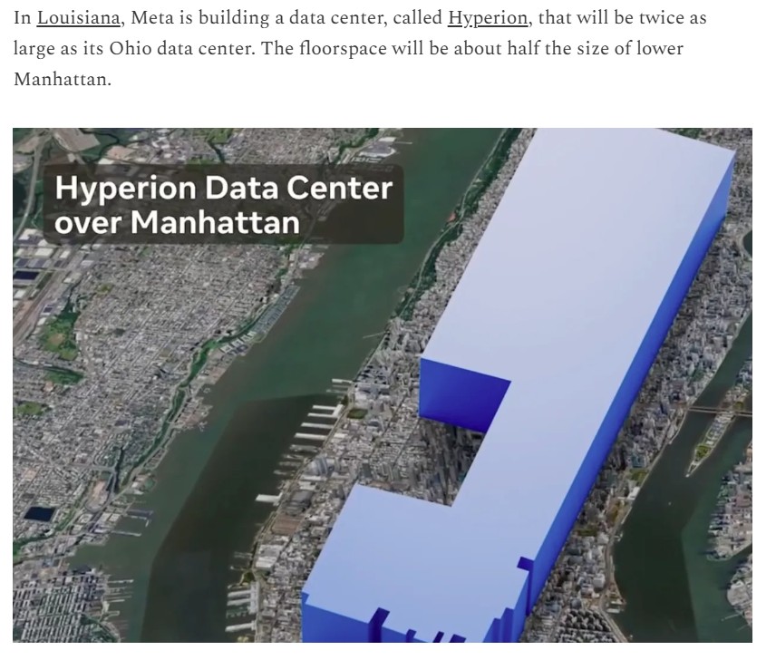 New Meta center in Louisiana overlaid on Manhattan, NY map.